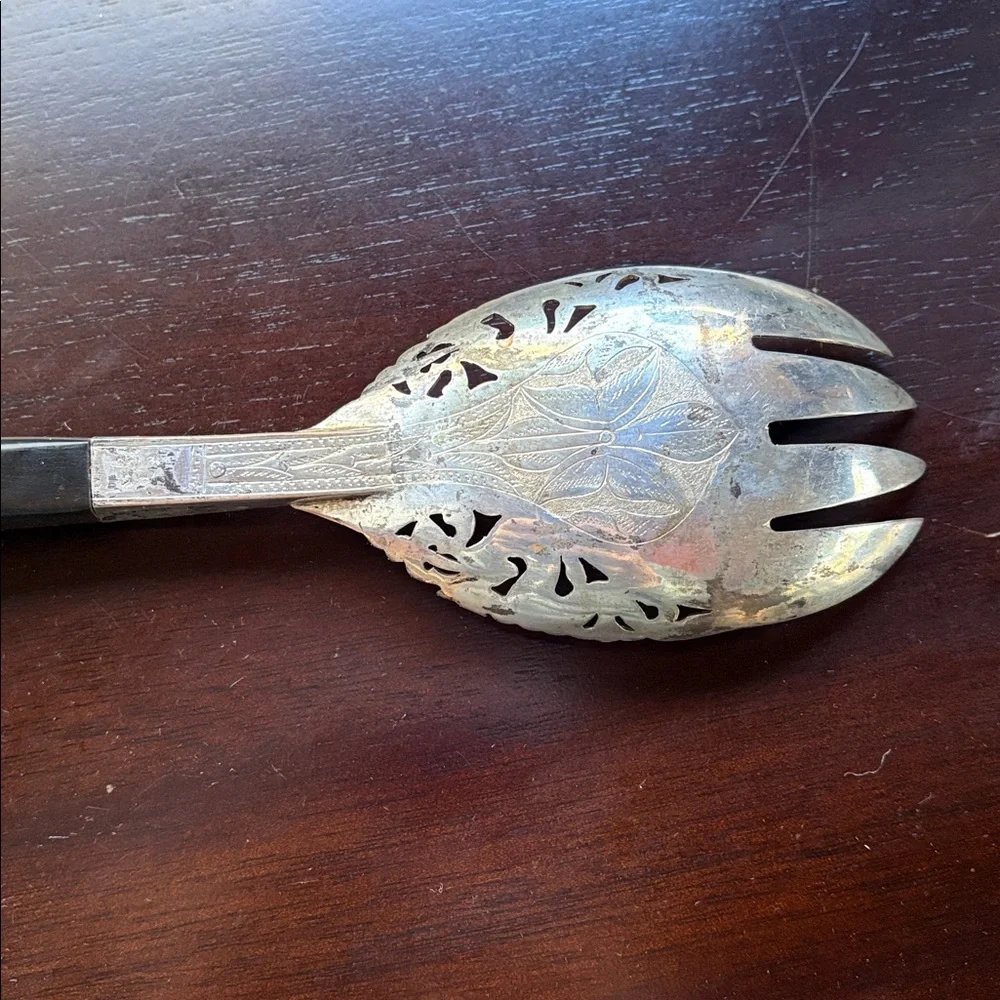 Vintage Serving Set - wood and metal, floral filigree